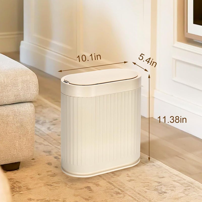 SYNCVIBE Bathroom Trash Can with Lid Automatic 2 Gallon Sensor Trash Bin, 7.5 Liter Smart Rubbish Bin, Motion Sensor Waterproof Bathroom Decor, Plastic Narrow Garbage Can for Bedroom, Office, Beige - Image 2